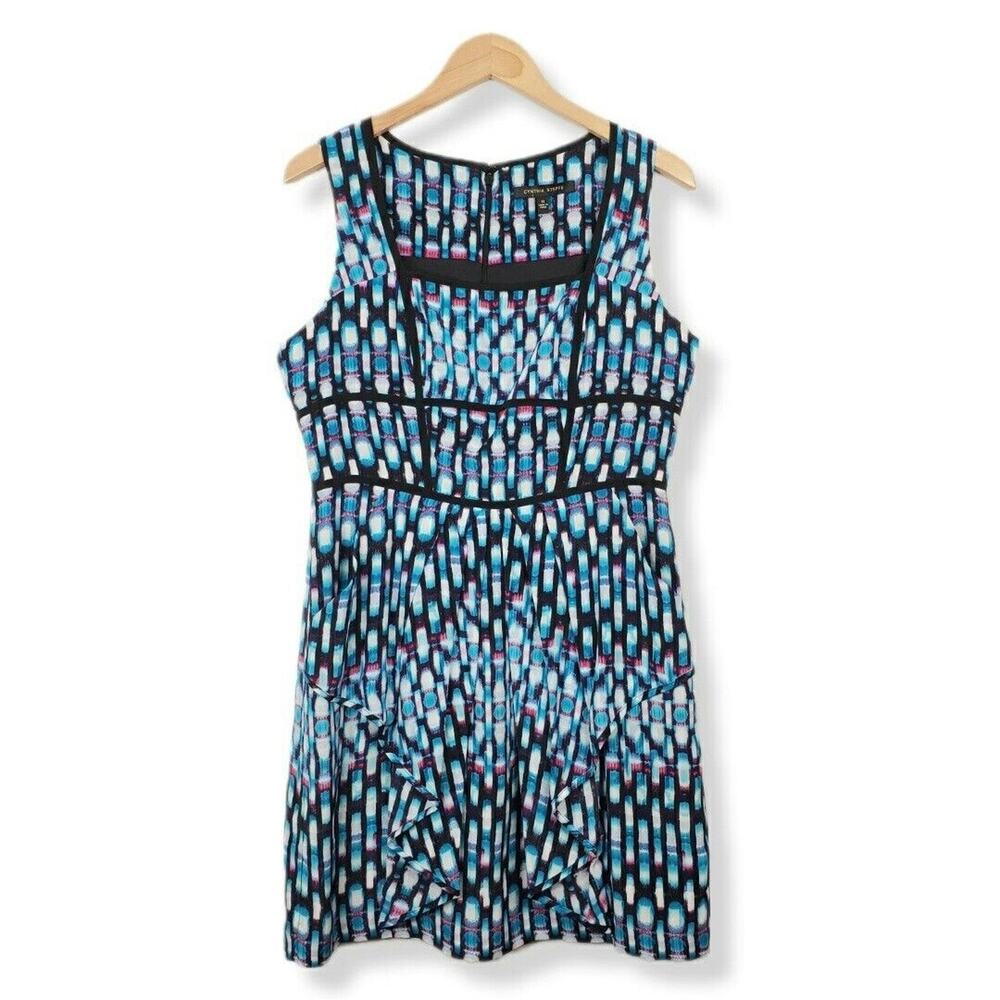 Cynthia Steffe Silk Sleeveless Sheath Dress 12 Career Chic Classic Modern Artsy